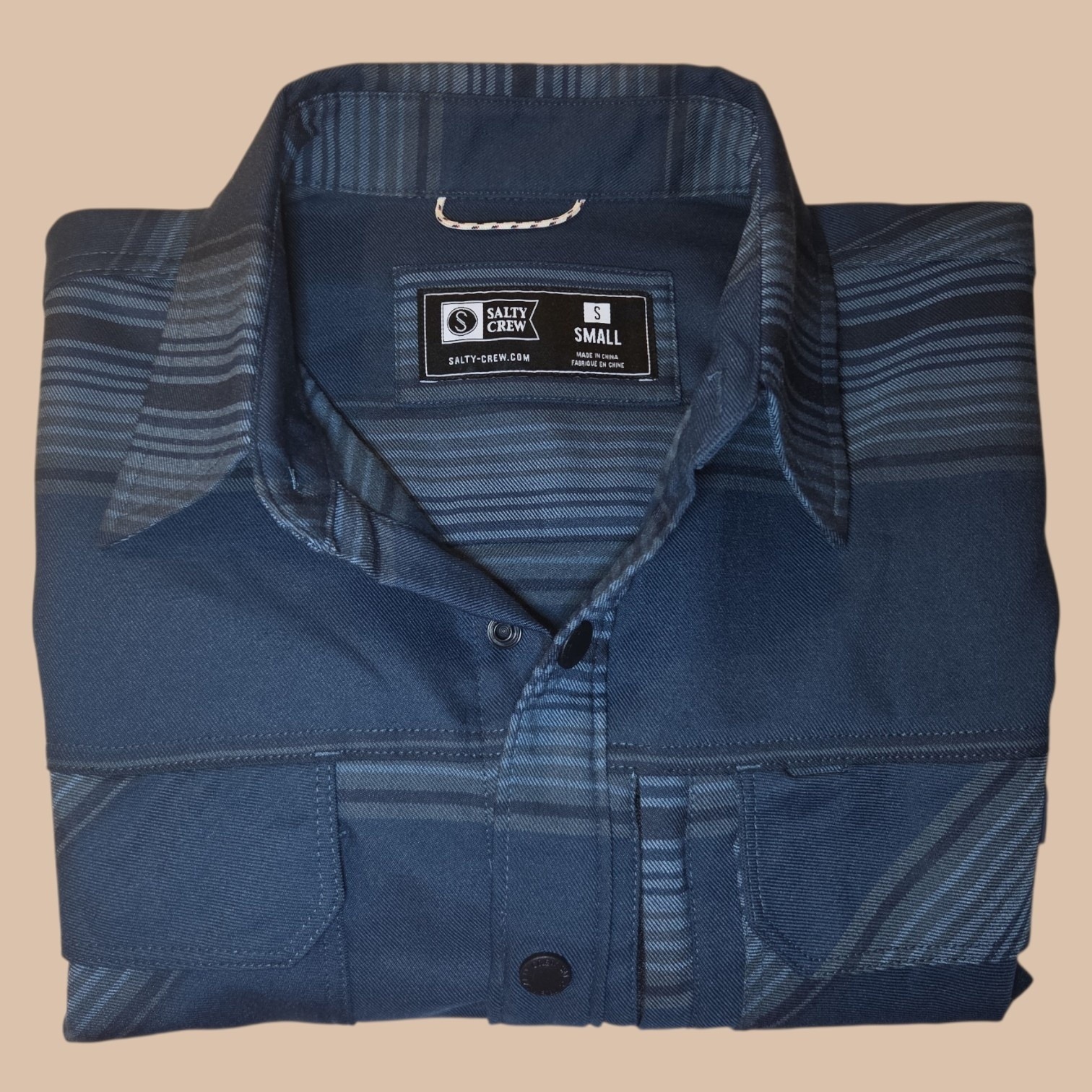 Salty Crew Fathom Ls Tech Flannel Shirt Mens Small Blue Striped Snap Front — image 6 of 7